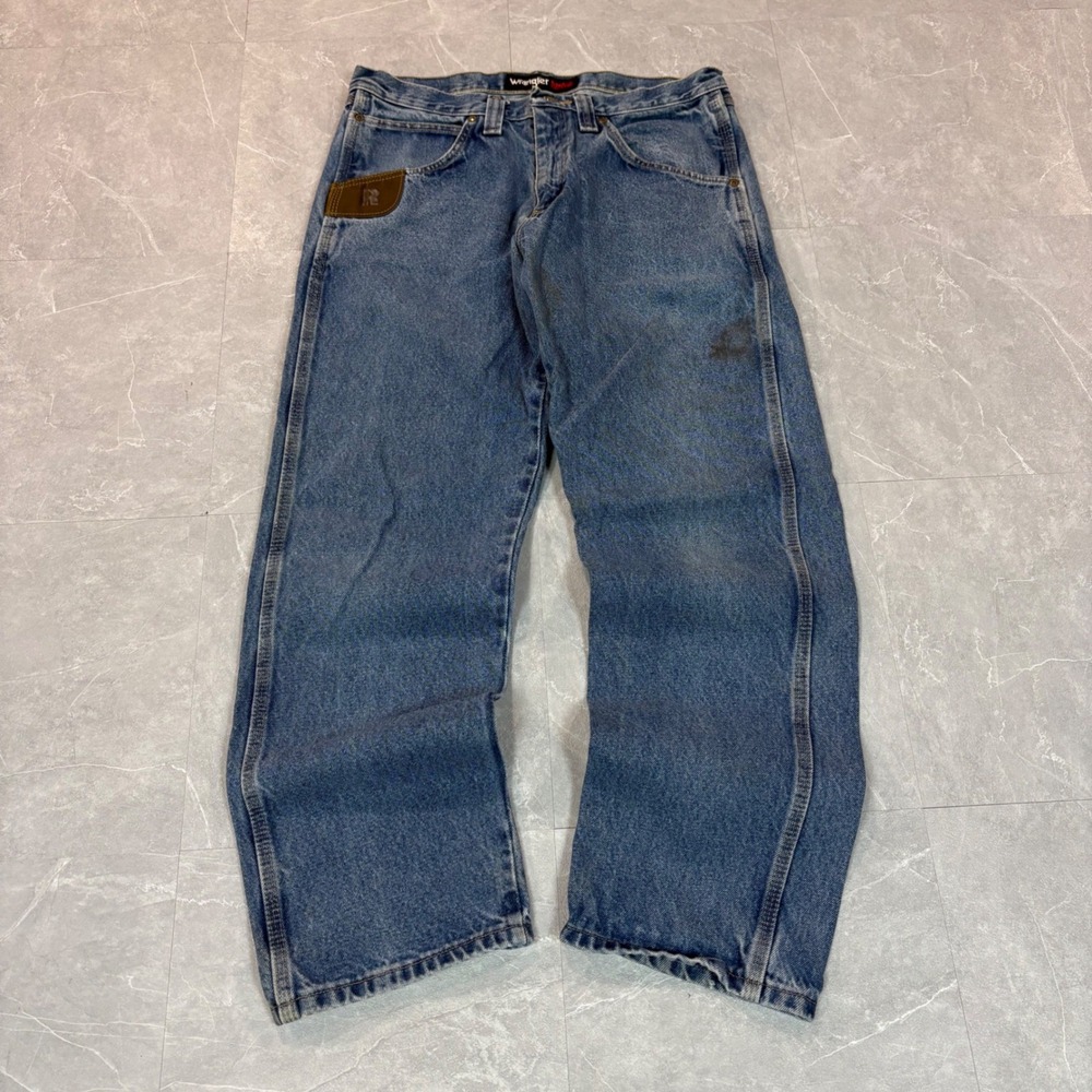 Wrangler RIGGS Workwear Blue Denim Jeans 33x30 Straight Leg Stained